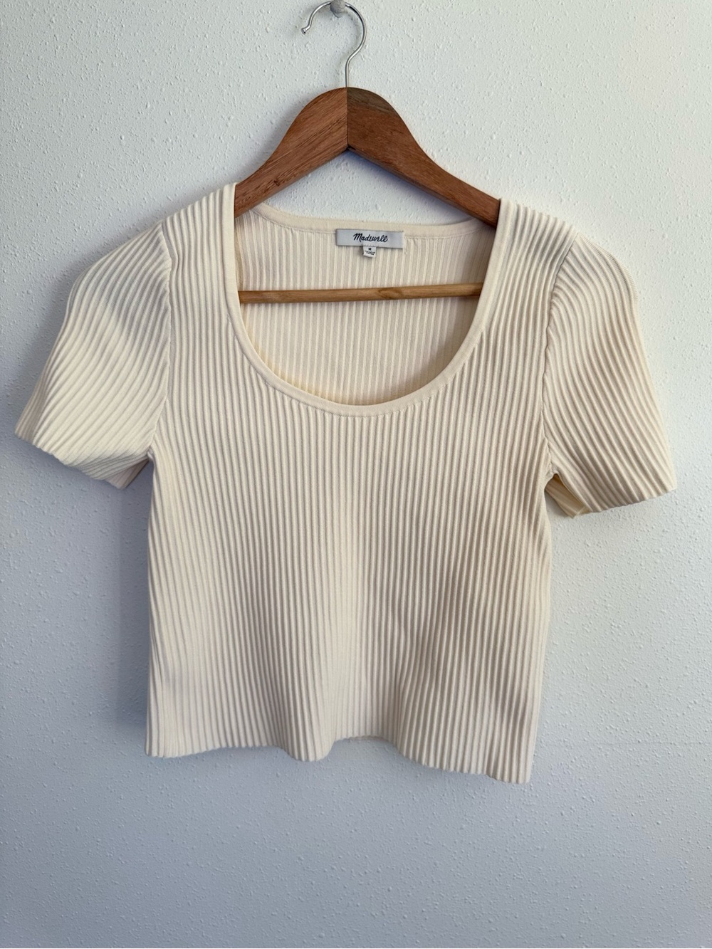 Madewell Ribbed Scoop Neck Crop Tee | Size M | Cream/Ivory